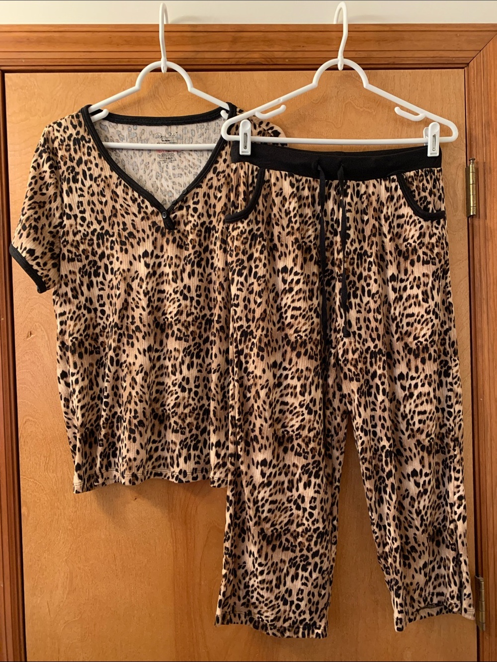 Leopard Print Women’s Pajama Set - Black Trim